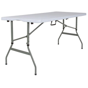 Kathryn 5-Foot Height Adjustable Bi-Fold Granite White Plastic Banquet and Event Folding Table with Carrying Handle